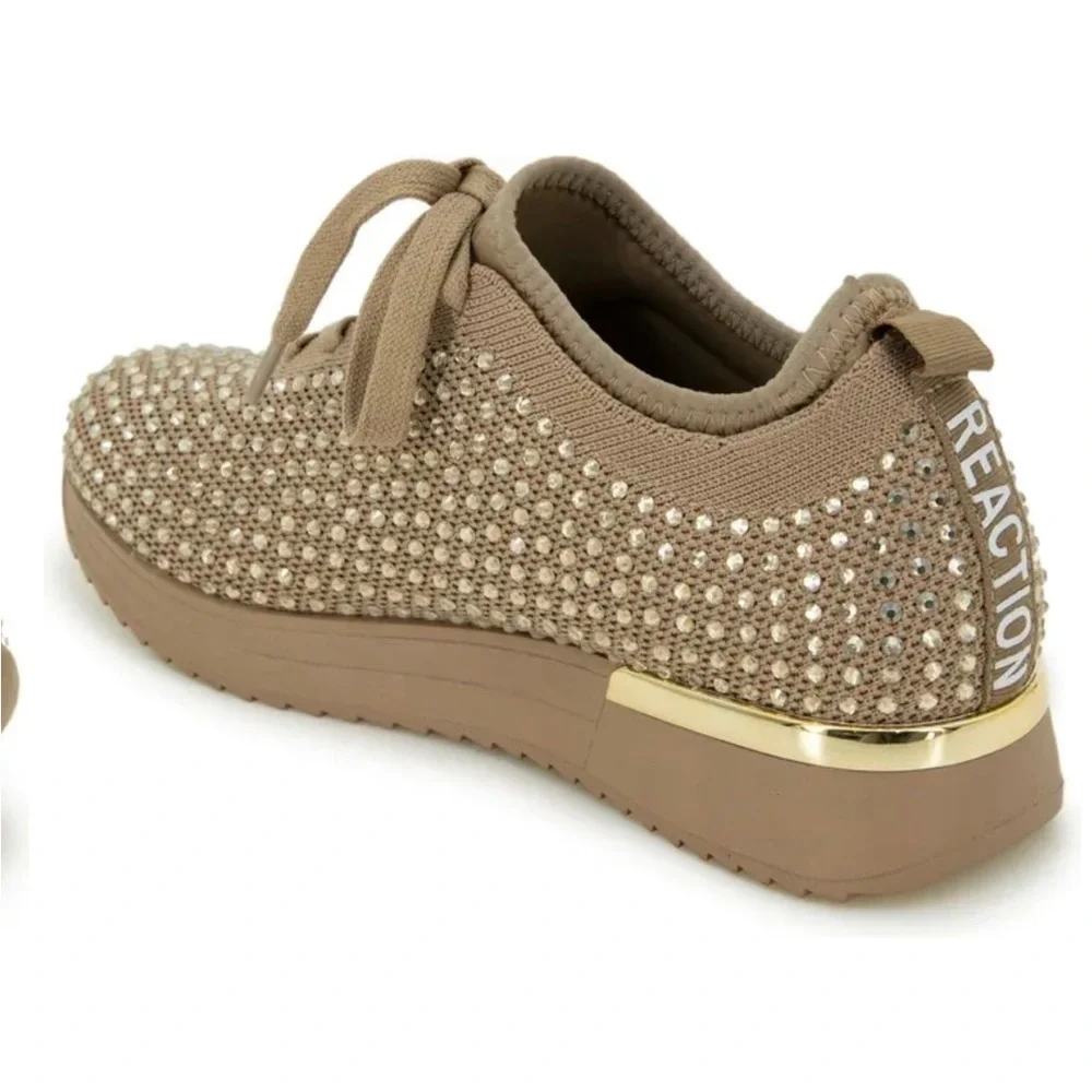 Corley Rhinestone Lace-Up Sneaker Tan size 8 REACTION KENNETH COLE